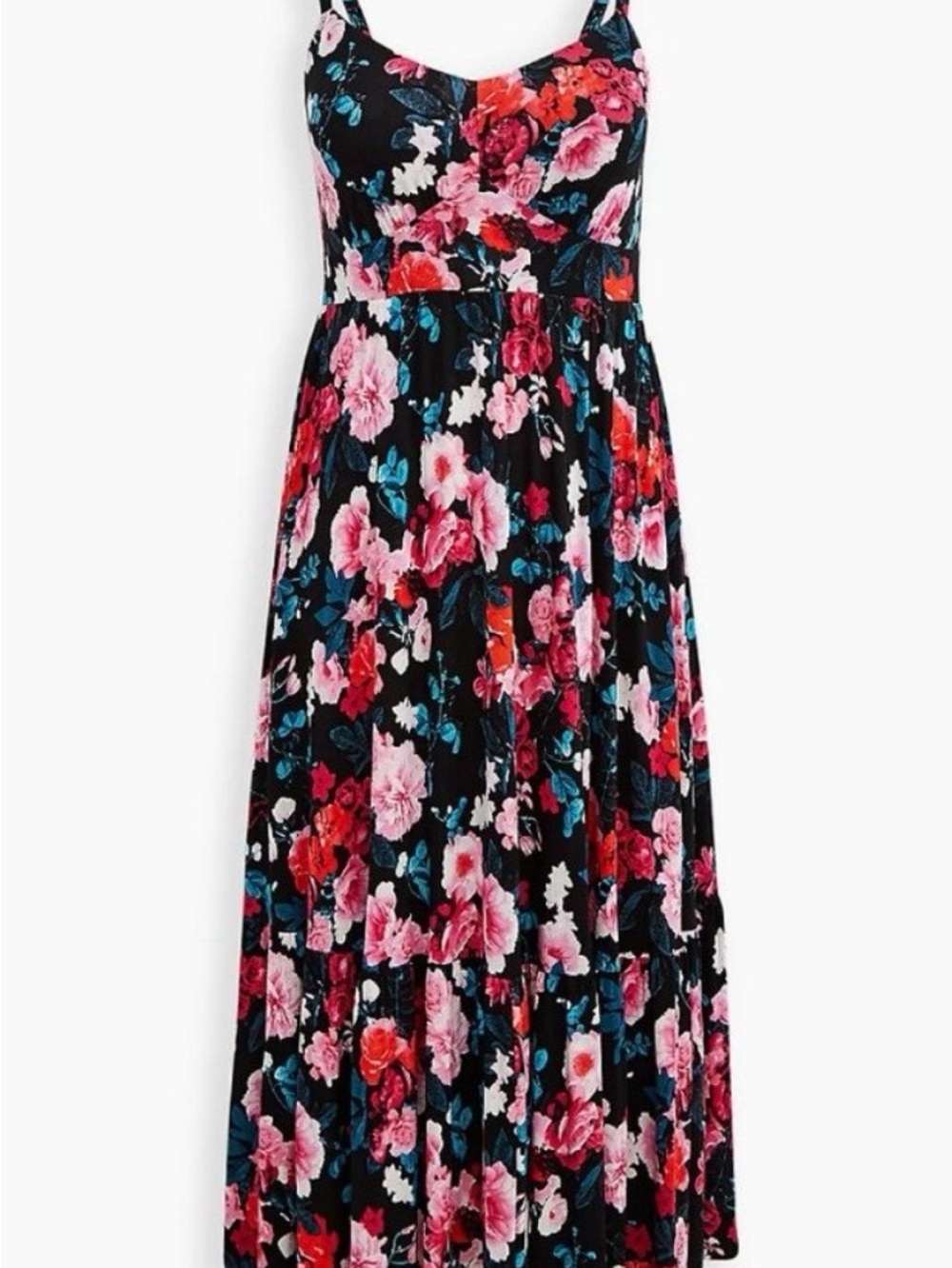 torrid Black Maxi Dress with Pink, Red & Teal Floral Print